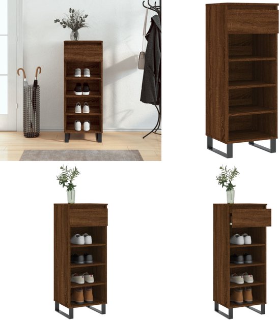 Schoenenkast 32x35x92 cm bewerkt hout gerookt eikenkleurig kopen