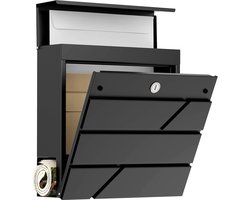 Avalo Brievenbus RVS Zwart met Krantenvak en Slot - Incl. Montagemateriaal & 2 Sleutels