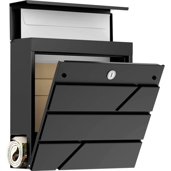 Wandgemonteerde brievenbus met slot, metalen brievenbussen, vintage brievenbus in Britse stijl - 11,4 x 5,3 x 16,3 inch (kleur: zwart - B