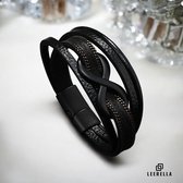 Leerella Leren Unisex Armband Zwart met Zwarte Strip met Infinity-Symbool – Stijlvol, Tijdloos en Betekenisvol - 21 cm