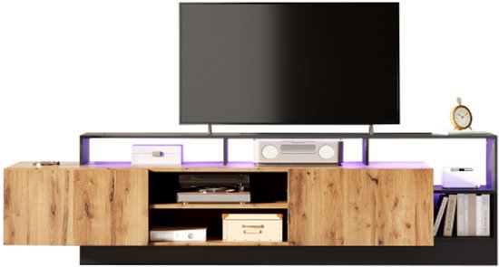 TV-kast, hangkast, 270 cm, wit, glanzend, zwevende tv-kast, wandkast, opbergkast, woonkamermeubels, lage plank, industriële wandmontage, tv-tafel