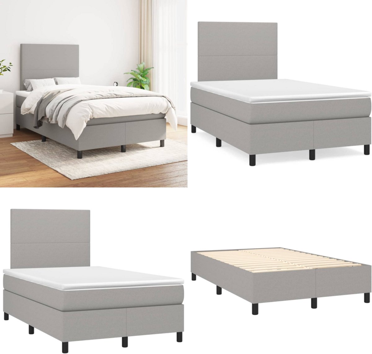 vidaXL Boxspring met matras stof lichtgrijs 120x200 cm - Boxspring - Boxsprings - Bed - Slaapmeubel