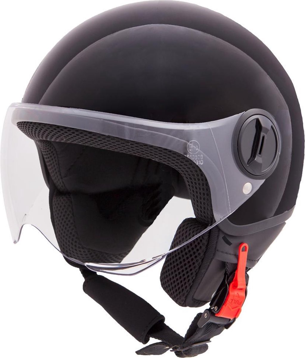 VINZ Sole Jethelm Glans Zwart / Scooterhelm / Brommerhelm / Motorhelm / Fashionhelm voor Scooter / Vespa / Brommer / Motor