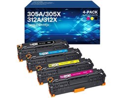 Pack de 4 | Toner compatible avec HP 305A / 305X | CE410A, CE411A, CE412A et CE413A | Convient aux imprimantes couleur HP LaserJet Pro série 300/400 M351A - MFPM375nw - M451dn - M451dw - M451nw - M475dn - M475dw