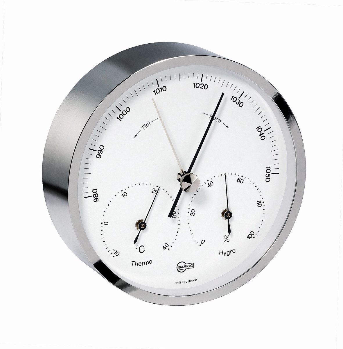 Barigo 101.3 - weerstation - messing vernikkeld - ø 10 cm - barometer - thermometer - hygrometer - German Made