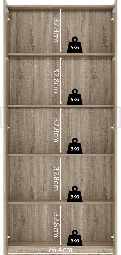 Armoire de rangement Interiax - Armoire ' Mila' - 2 Portes et 4 Étagères | Chêne Sonoma | 180x80x42 cm