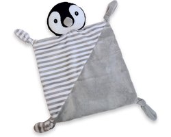Inwolino knuffeldoekje pinquin 25x25 cm - grijs wit zwart - doekje baby - pinguin