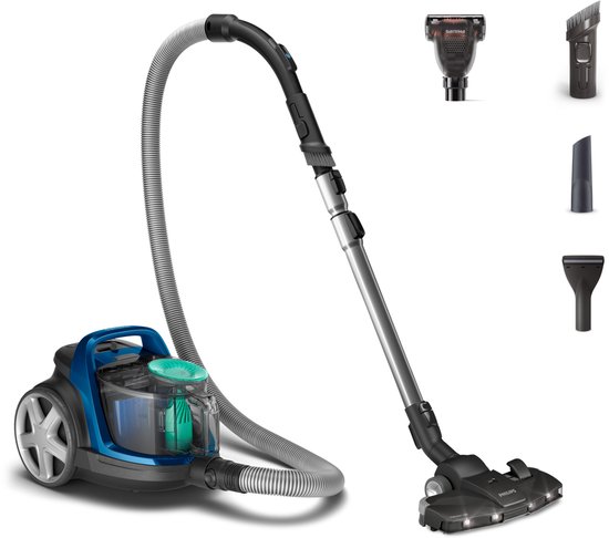 Philips Stofzuiger zonder Zak FC9557/09 - Mondstuk met LED Verlichting - Alle Vloertypen - Sterke Zuigkracht - Met HEPA 13 Allergiefilter - 3 Extra Mondstukken - Blauw