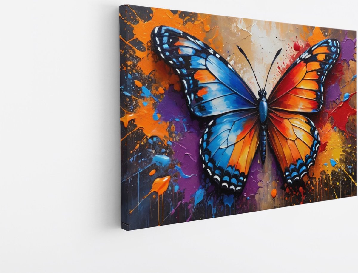Saammp Canvas Schilderij - Kleurrijke vlinder op muur - Natuur - Dieren - 30x20 - Foto op canvas - Wanddecoratie - Muurdecoratie Woonkamer - Slaapkamer decoratie - Canvas Print Multicolor