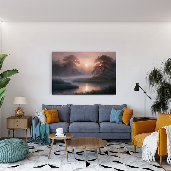 Tableau sur toile Saammp - Nature - Paysage brumeux - 120x80 - Photo sur toile - Décoration murale - Décoration murale salon - Décoration chambre - Impression sur toile
