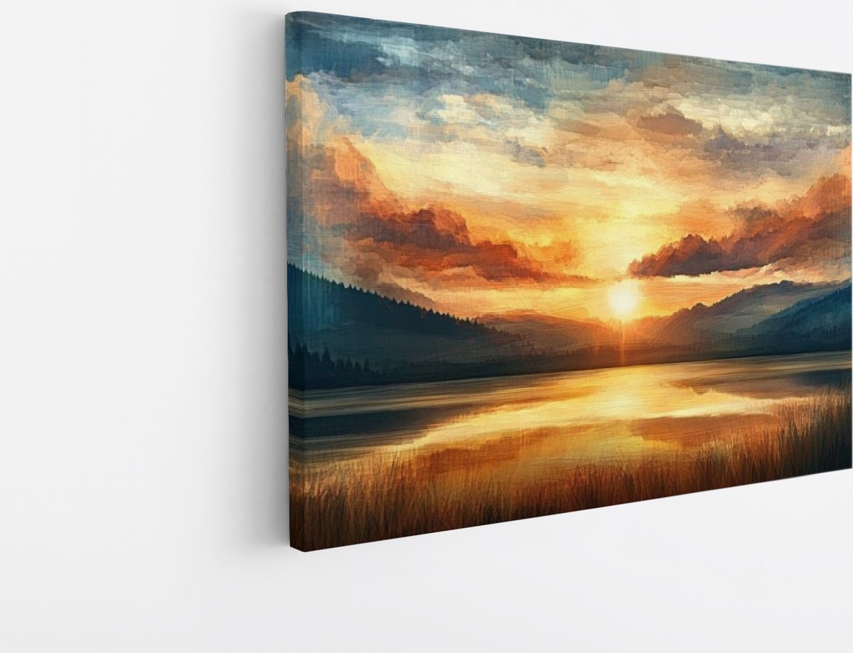 Saammp Canvas Schilderij - Natuur - Zonsondergang- landschap - 30x20 - Foto op canvas - Wanddecoratie - Muurdecoratie Woonkamer - Slaapkamer decoratie - Canvas Print Multicolor