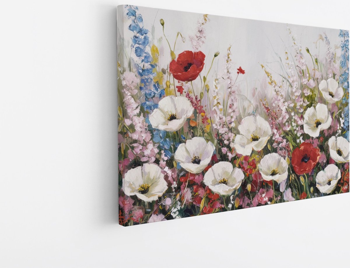 Saammp Canvas Schilderij - Wilde Bloemen Landschap - Natuur - Abstract - 45x30 - Foto op canvas - Wanddecoratie - Muurdecoratie Woonkamer - Kantoor Decoratie Multicolor