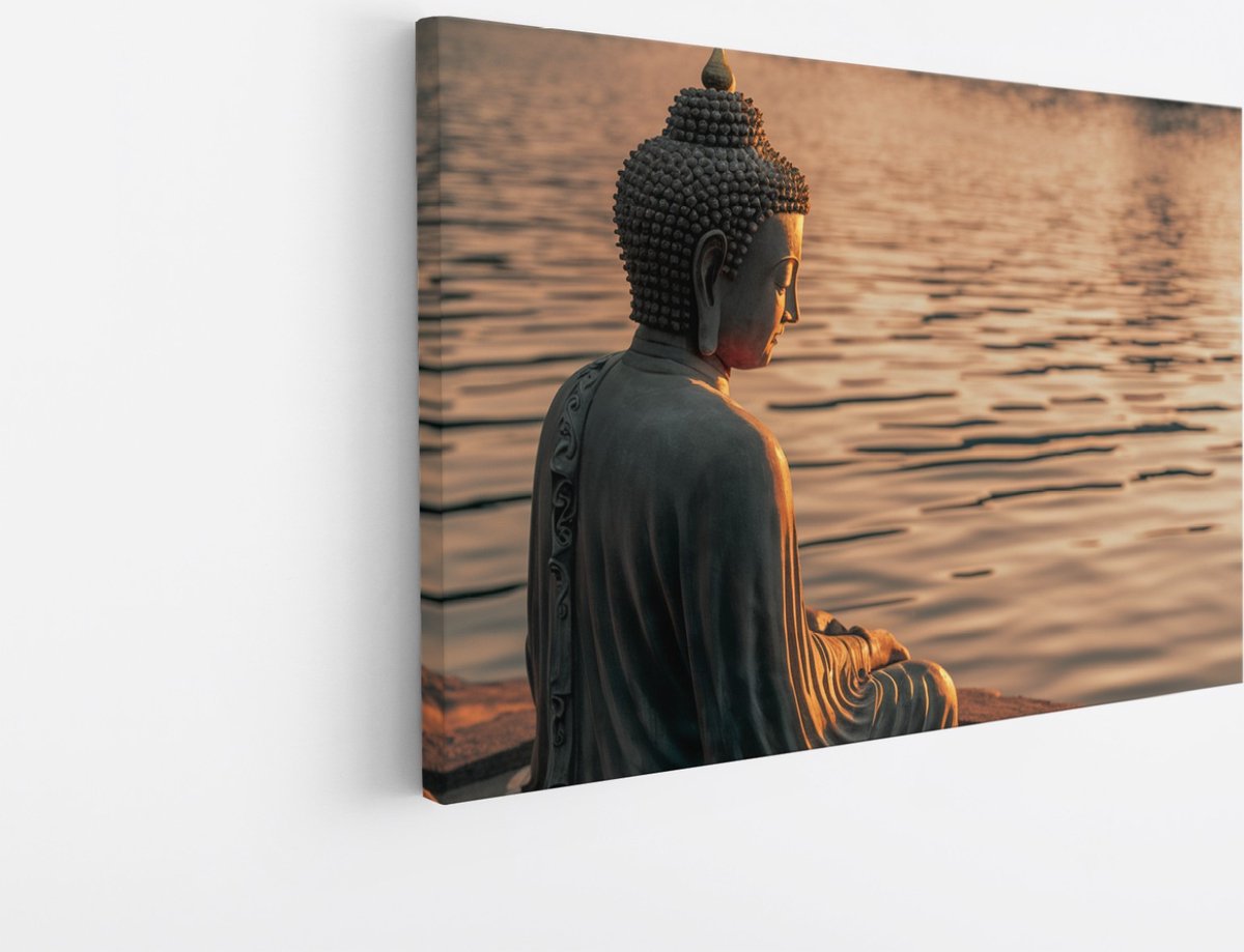 Saammp Canvas Schilderij - Boeddha bij het water - 90x60 - Foto op canvas - Wanddecoratie - Muurdecoratie Woonkamer - Canvas schilderijen Multicolor