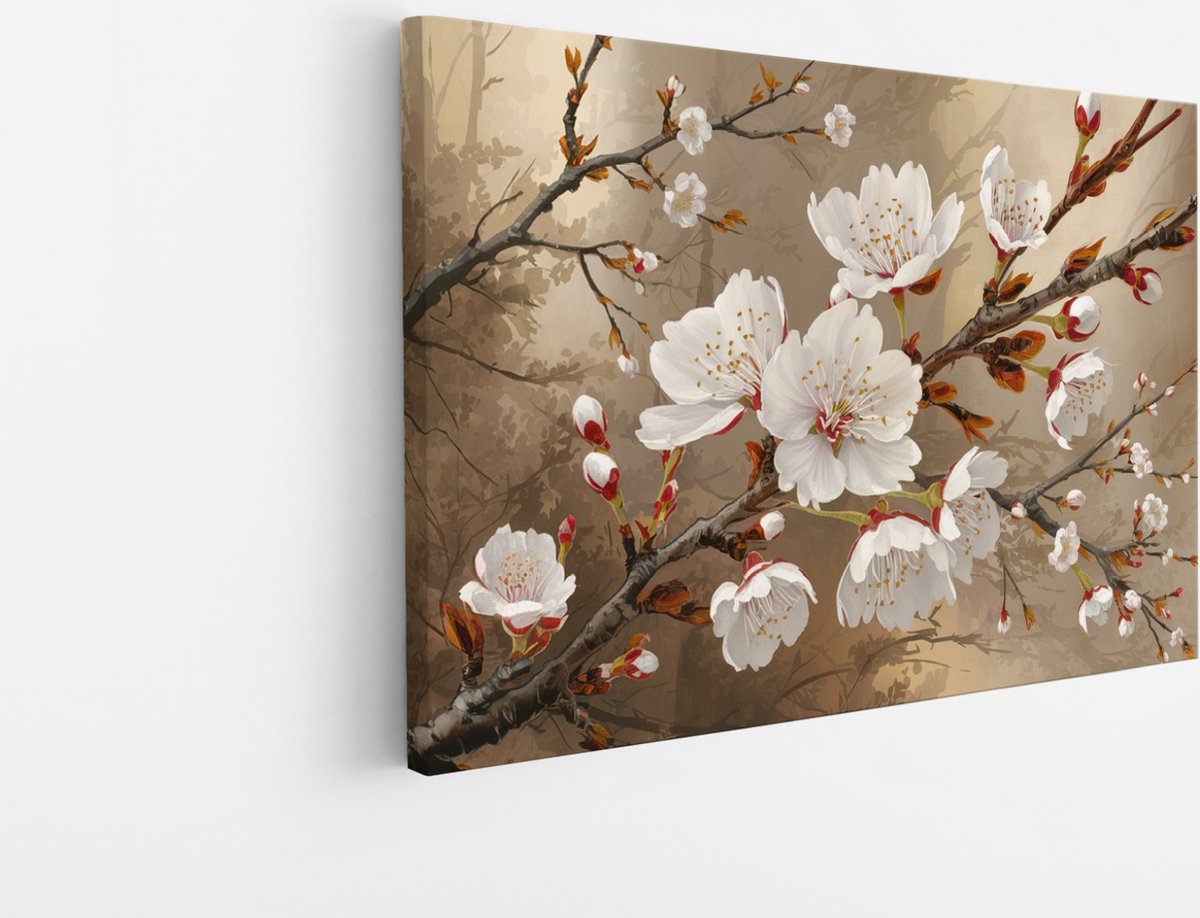 Saammp Canvas Schilderij - Lente Bloesem Tak - Natuur - Abstract - 90x60 - Foto op canvas - Wanddecoratie - Muurdecoratie Woonkamer - Kantoor Decoratie Multicolor