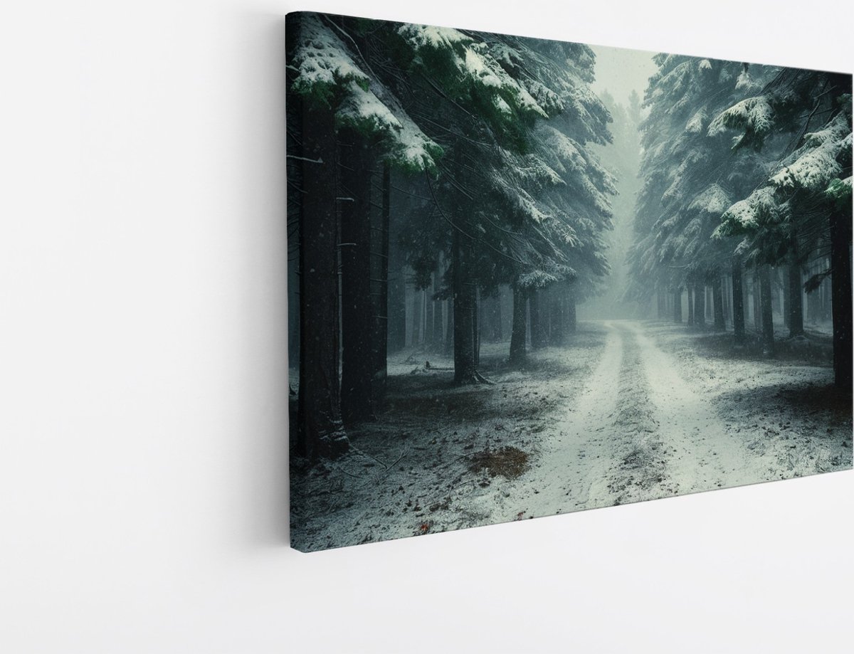 Saammp Canvas Schilderij - Winter - Bosweg - Bloemen - Landschap - Natuur - 45x30 - Foto op canvas - Wanddecoratie - Muurdecoratie Woonkamer - Slaapkamer decoratie - Canvas Print Multicolor