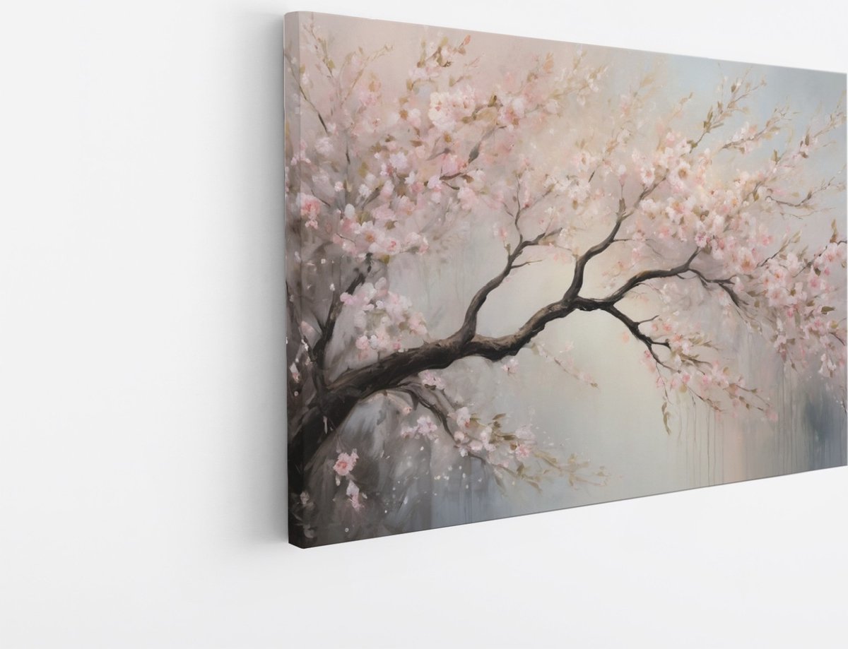 Saammp Canvas Schilderij - Bloemen - Bloesem aan tak - Abstract - 120x80 - Foto op canvas - Wanddecoratie - Muurdecoratie Woonkamer - Kantoor Decoratie Multicolor