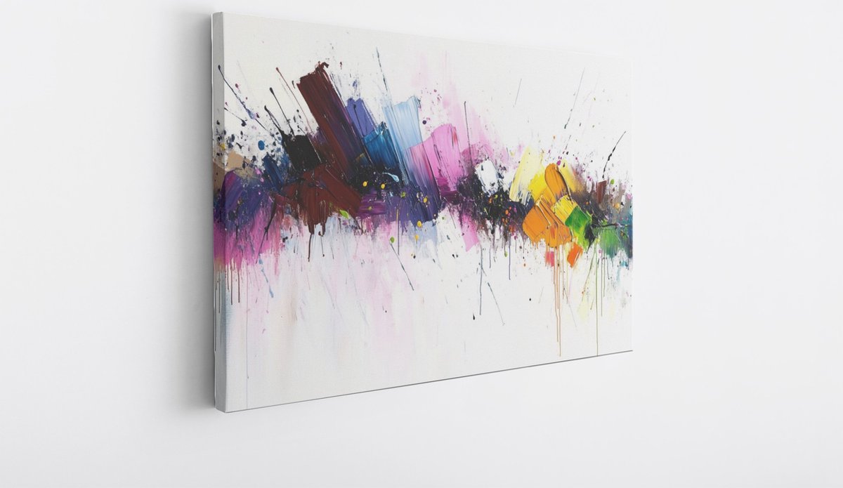 Saammp Canvas Schilderij - Kleurrijk - Chaotische verfspatten - Abstract - 60x40 - Foto op canvas - Wanddecoratie - Muurdecoratie Woonkamer - Slaapkamer decoratie - Canvas Print Multicolor