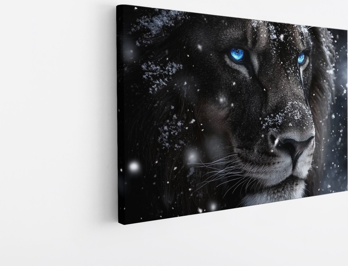 Saammp Canvas Schilderij - Leeuw met blauwe ogen - Natuur - Dieren - 60x40 - Foto op canvas - Wanddecoratie - Muurdecoratie Woonkamer - Slaapkamer decoratie - Canvas Print Multicolor