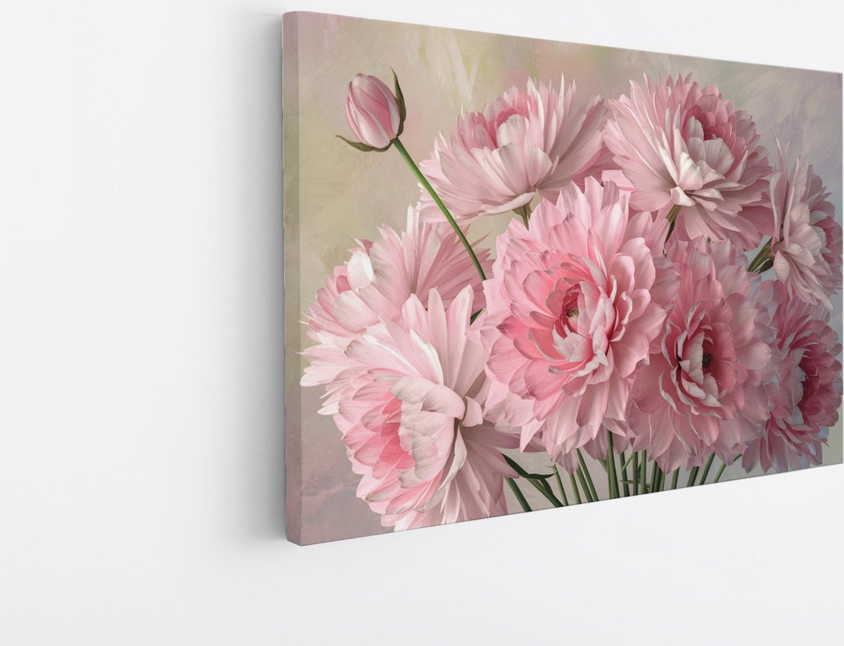 Saammp Canvas Schilderij - Roze - Bos Bloemen - Abstract - Natuur - 50x40 - Foto op canvas - Wanddecoratie - Muurdecoratie Woonkamer - Kantoor Decoratie Multicolor