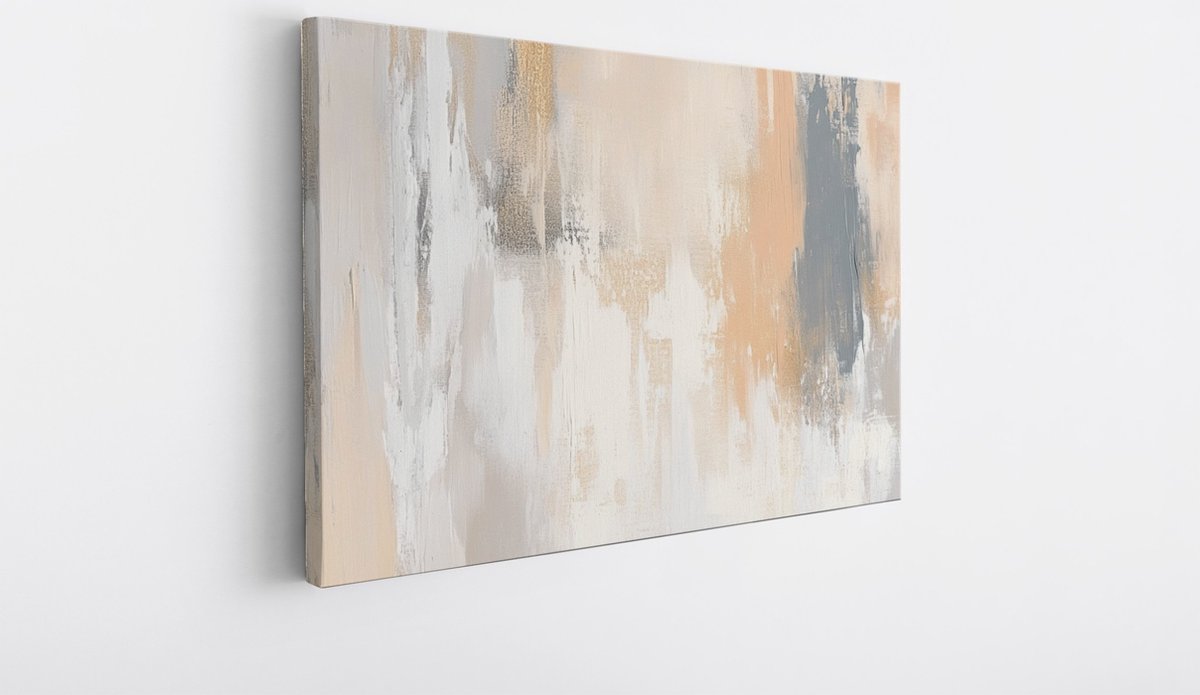 Saammp Canvas Schilderij - Beige strepen - minimalistische kunst - Abstracte - 40x30 - Foto op canvas - Wanddecoratie - Muurdecoratie Woonkamer - Kantoor Decoratie Multicolor