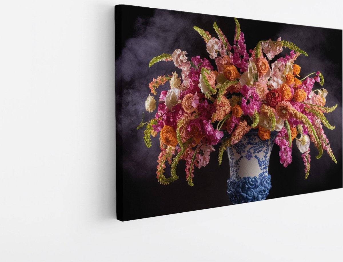 Saammp Canvas Schilderij - Abstracte Bloemen in Vaas - Natuur - 150x100 - Foto op canvas - Wanddecoratie - Muurdecoratie Woonkamer - Kantoor Decoratie Multicolor