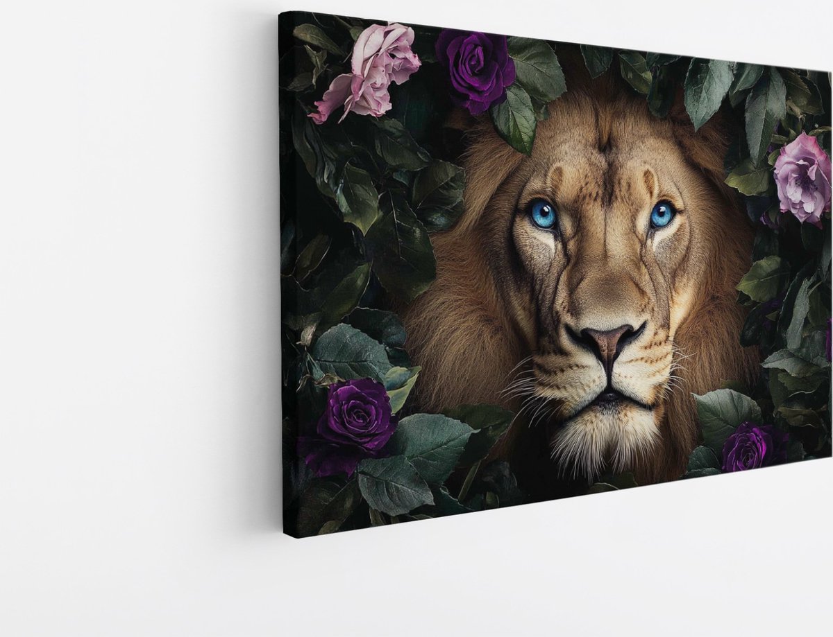 Saammp Canvas Schilderij - Tijger tussen roze bloemen - Landschap - Natuur - 100x75 - Foto op canvas - Wanddecoratie - Muurdecoratie Woonkamer - Slaapkamer decoratie - Canvas Print Multicolor