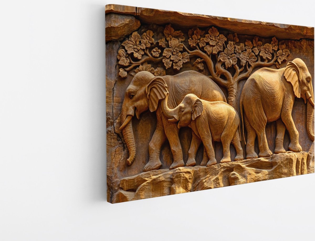Saammp Canvas Schilderij - Olifant - Kunst - Afrika - Dieren - 100x75 - Foto op canvas - Wanddecoratie - muurdecoratie Woonkamer - Slaapkamer decoratie - Canvas Print Multicolor