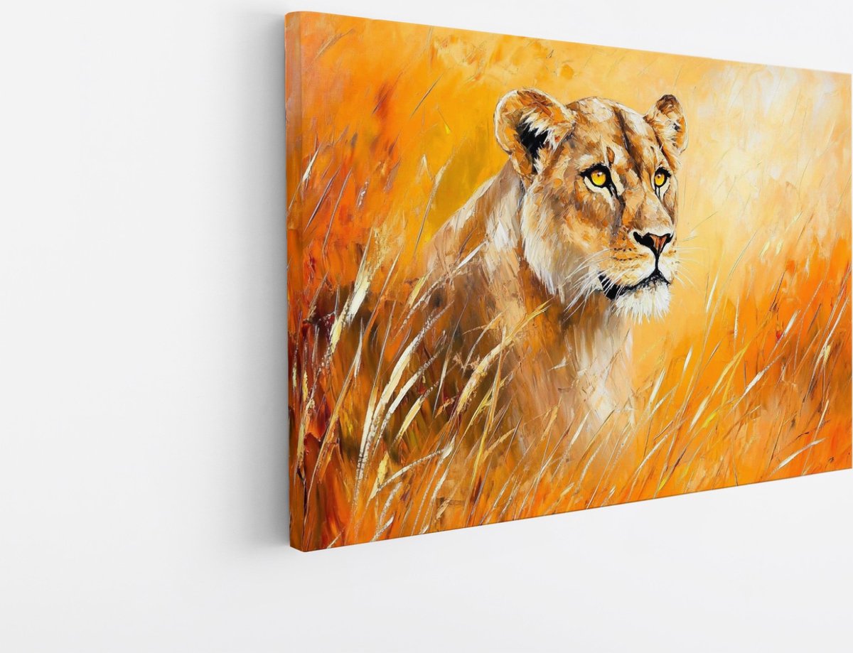 Saammp Canvas Schilderij - Leeuw - Abstract - Leeuwin - Dieren - Liefde - 70x50 - Foto op canvas - Wanddecoratie - Muurdecoratie Woonkamer - Slaapkamer decoratie - Canvas Print Multicolor