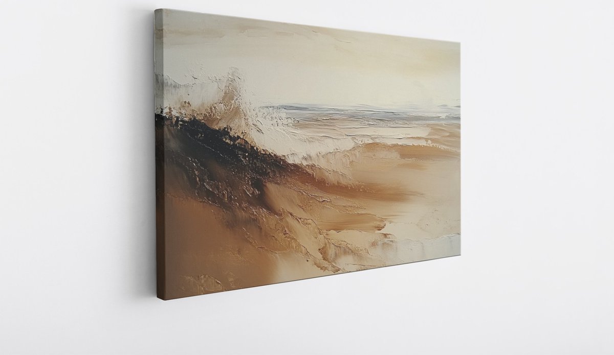 Saammp Canvas Schilderij - Minimalistisch - Beige - Abstract kunstwerk - 100x75 - Foto op canvas - Wanddecoratie - Muurdecoratie Woonkamer - Slaapkamer decoratie - Canvas Print Multicolor