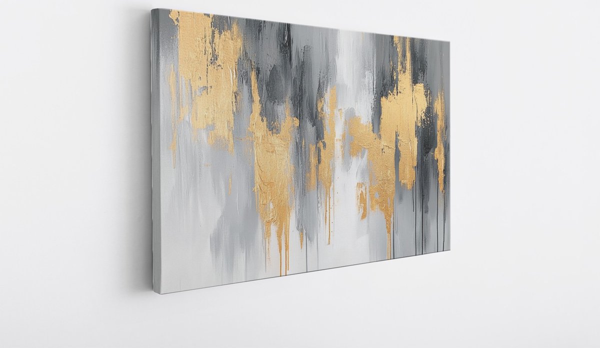 Saammp Canvas Schilderij - Goud grijs - Abstract kunstwerk - 70x50 - Foto op canvas - Wanddecoratie - Muurdecoratie Woonkamer - Slaapkamer decoratie - Canvas Print Multicolor