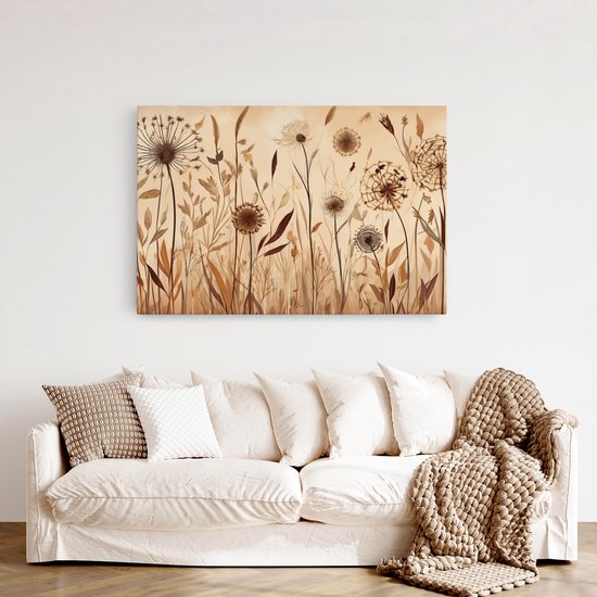 Saammp Canvas Schilderij - Vintage Bloemen - Natuur -Abstract - 70x50 - Foto op canvas - Wanddecoratie - Muurdecoratie Woonkamer - Kantoor Decoratie