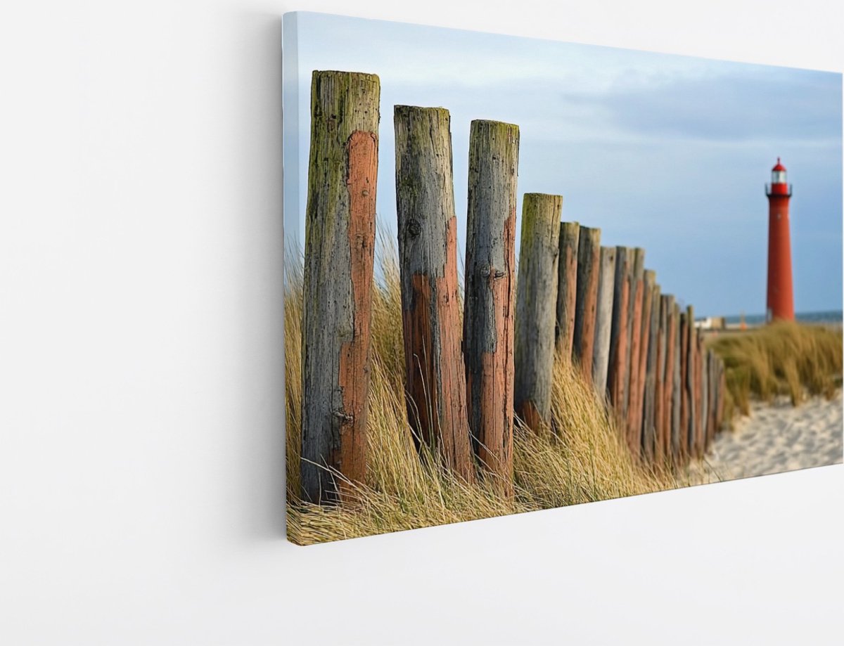 Saammp Canvas Schilderij - Vuurtoren - strand - Zee - 90x60 - Foto op canvas - Wanddecoratie - muurdecoratie Woonkamer - Slaapkamer decoratie - Canvas Print Multicolor