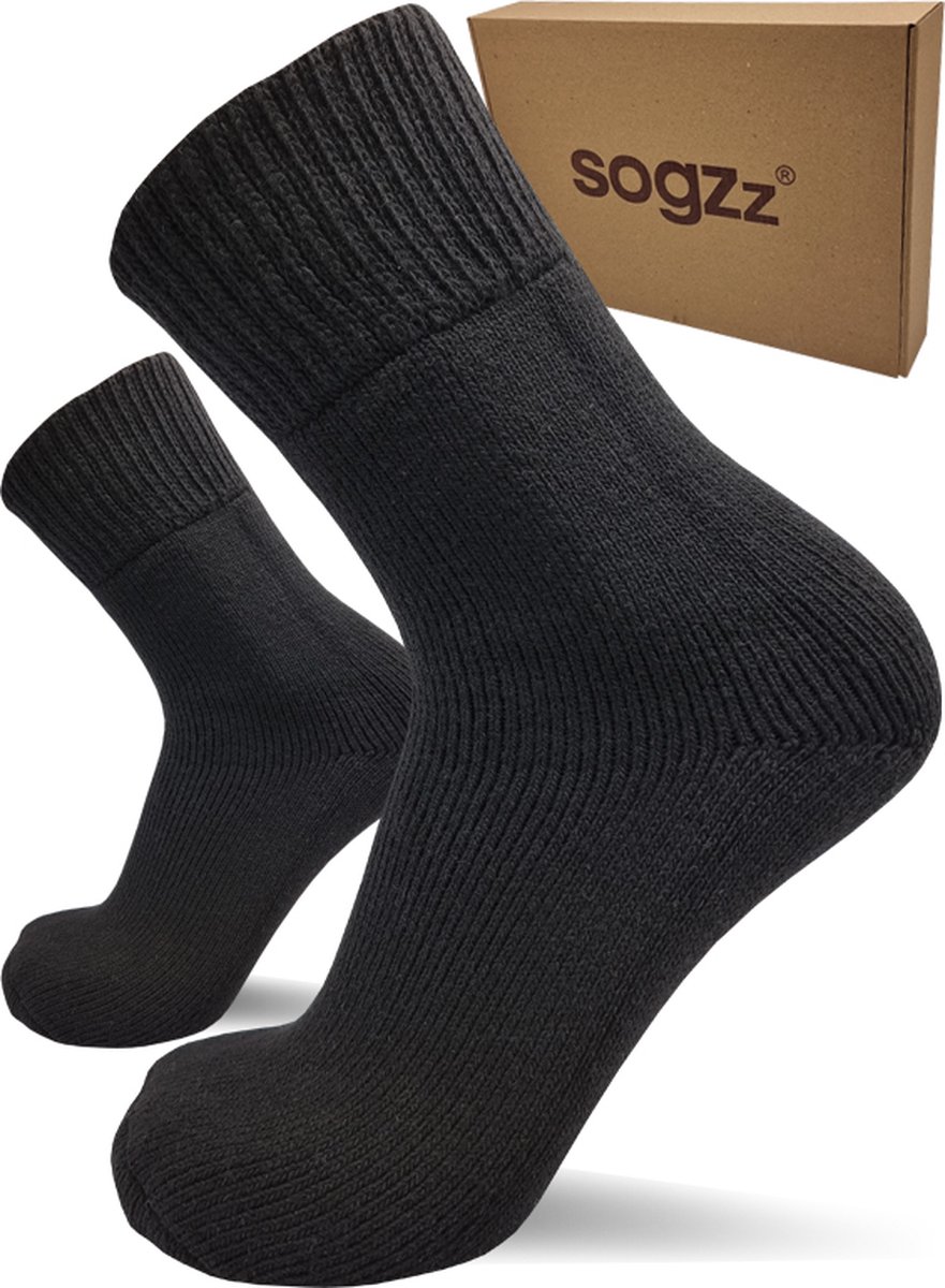 Wollen Thermo Sokken - Scheerwol - Warme Diabetes Sokken - Zwart - Set Van 2 Paar - Maat 35/38