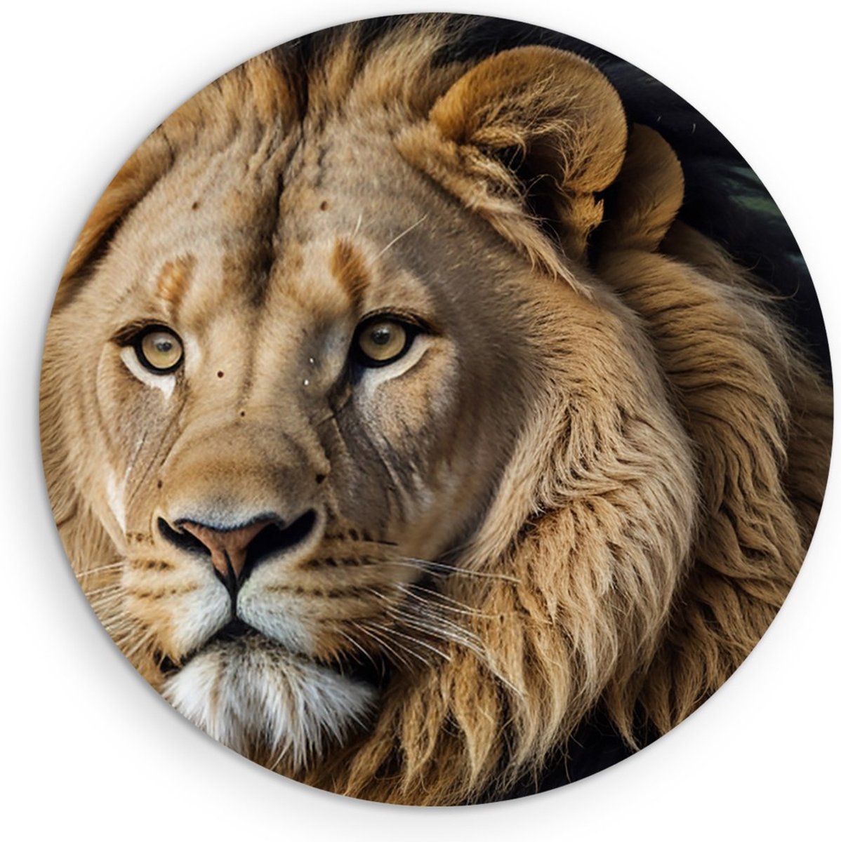 Saammp Muurcirkel Hout - Leeuw - Portret - Dieren - Ø 50 - Wandcirkel - Wanddecoratie Cirkel - Muurdecoratie Woonkamer - Slaapkamer decoratie - Rond Schilderij