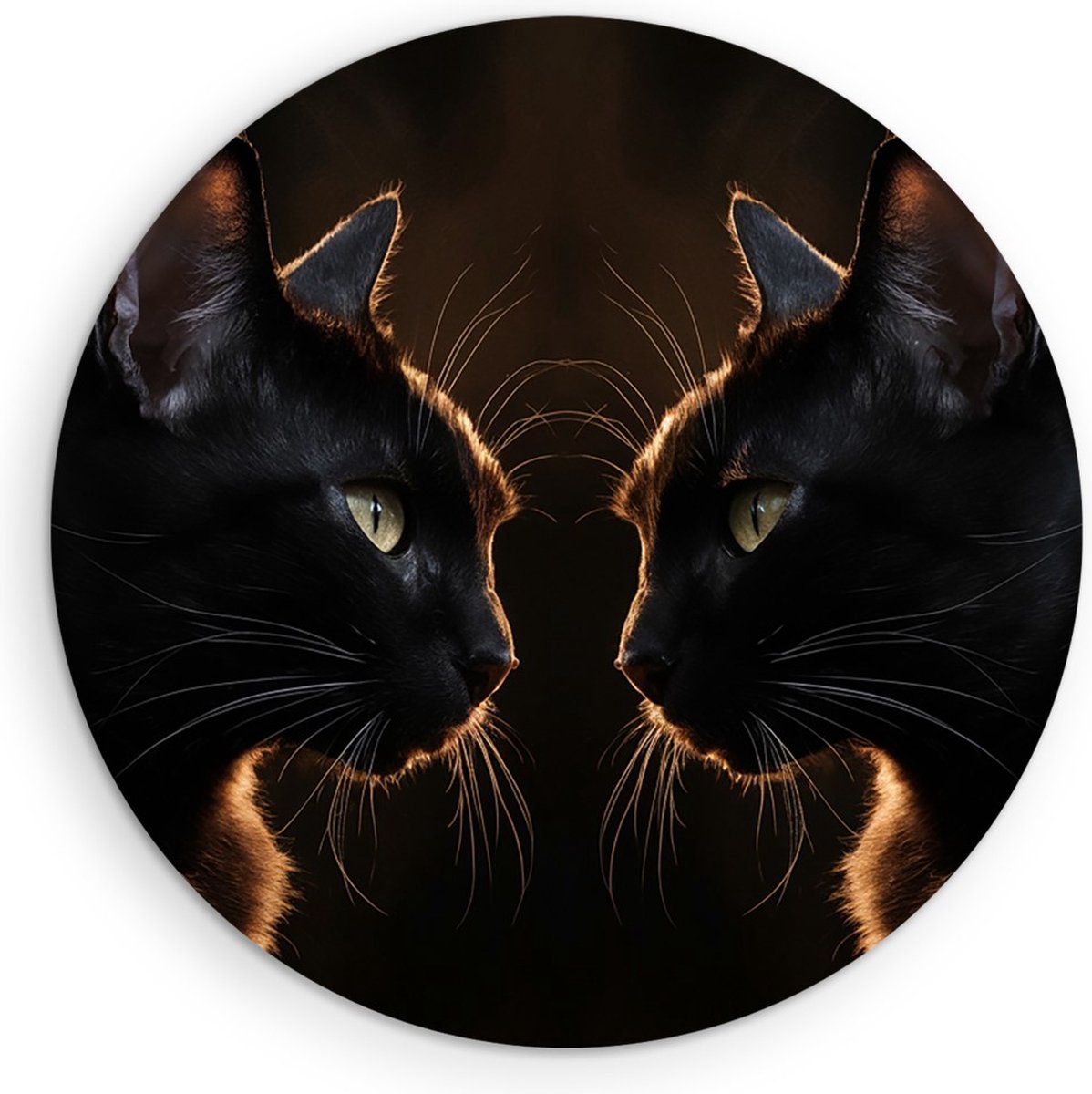 Saammp Forex Muurcirkel - 2 katten - Natuur - Dieren - Ø 60 - Wandcirkel - Wanddecoratie Cirkel - Muurdecoratie Woonkamer - Slaapkamer decoratie - Rond Schilderij