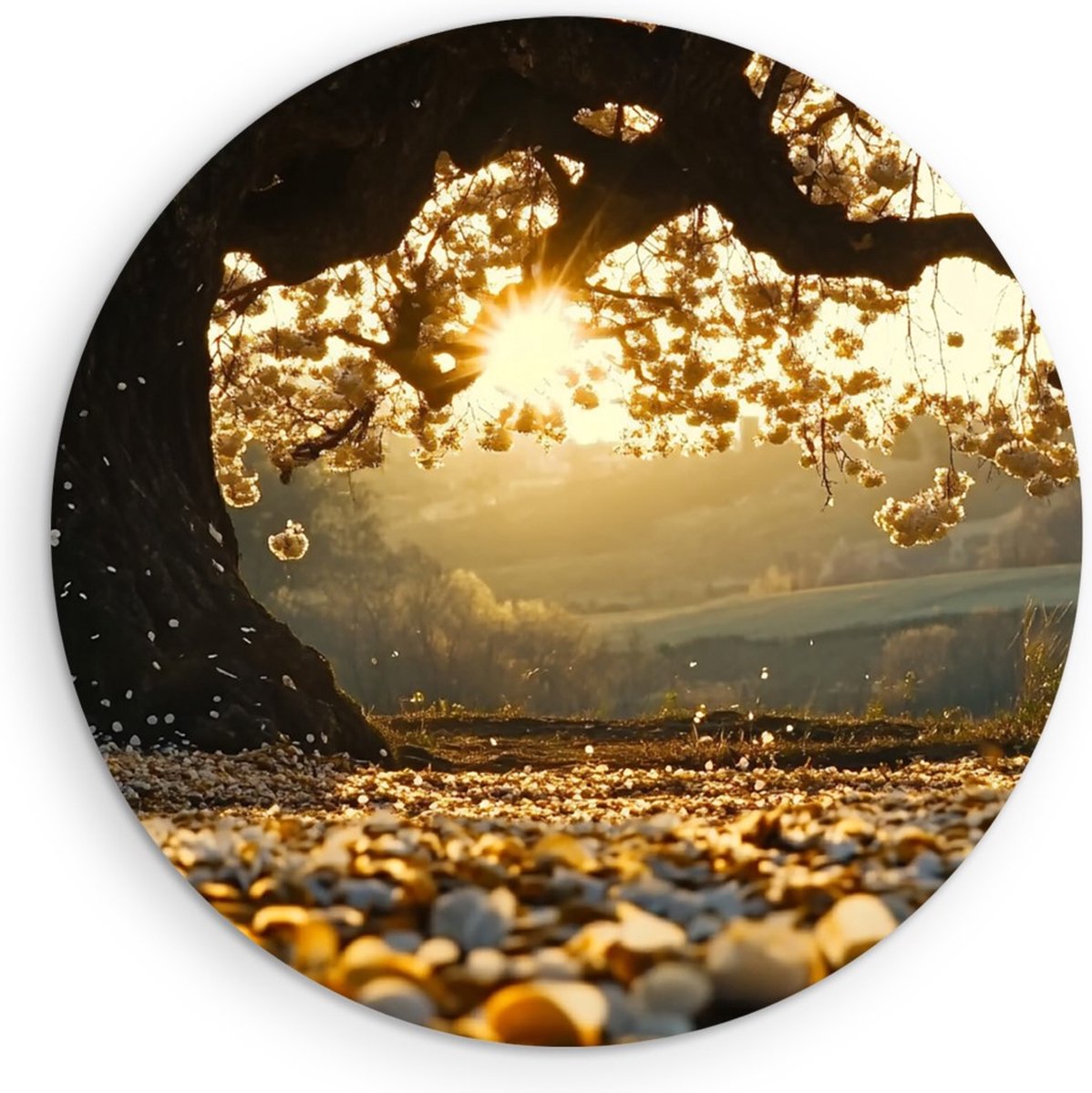 Saammp Muurcirkel Hout - abscissie - boom - Natuur - Landschap - Ø 60 - Wandcirkel - Wanddecoratie Cirkel - Muurdecoratie Woonkamer - Slaapkamer decoratie - Rond Schilderij