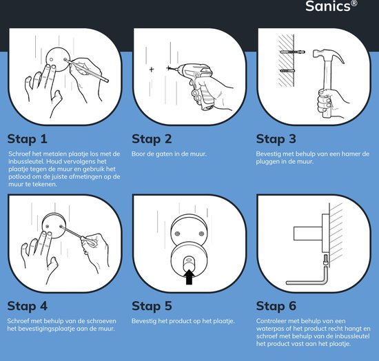 Sanics Seal Porte-rouleau de papier toilette Zwart avec kit de montage - Porte-rouleau de papier toilette en acier inoxydable - Porte- Papier toilette - Porte-rouleau de papier toilette