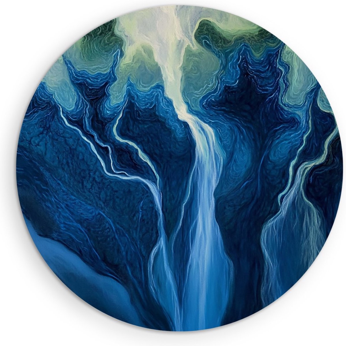 Saammp Muurcirkel Hout - Vloeibaar - Blauw wit - Abstract kunstwerk - Ø 60 - Wandcirkel - Wanddecoratie Cirkel - Muurdecoratie Woonkamer - Slaapkamer decoratie - Rond Schilderij