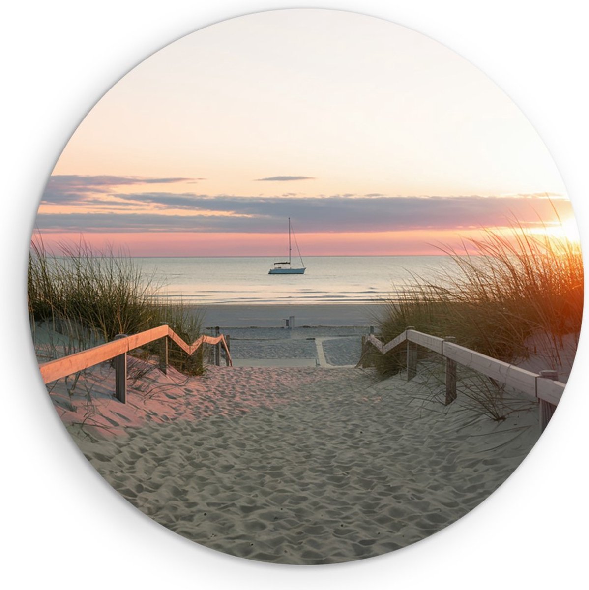 Saammp Forex Muurcirkel - Pad naar het strand - Nederland - Landschap - Natuur - Ø 60 - Wandcirkel - Wanddecoratie Cirkel - Muurdecoratie Woonkamer - Slaapkamer decoratie - Rond Schilderij