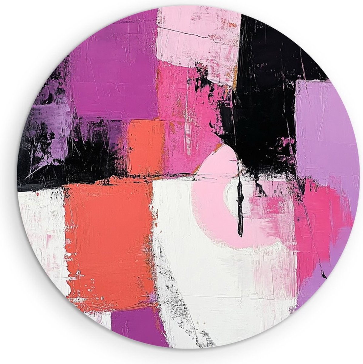 Saammp Muurcirkel Hout - Roze wit geblokt - Abstract kunstwerk - Ø 70 - Wandcirkel - Wanddecoratie Cirkel - Muurdecoratie Woonkamer - Slaapkamer decoratie - Rond Schilderij