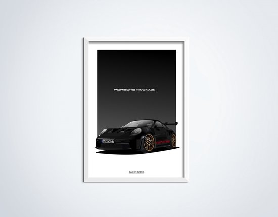 Poster Porsche 911 GT3 RS Zwart - Poster Voiture 70 x 50 cm | Chambre des enfants | Chambre à coucher | Bureau