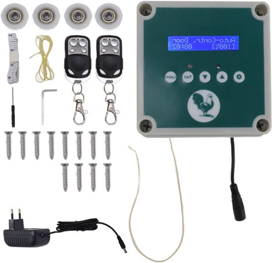 Moteur Porte Poulailler Automatique IP44 - Avec Télécommande Et Minuteur - Détection Lumière - Pour Poules, Canards - Kit Complet