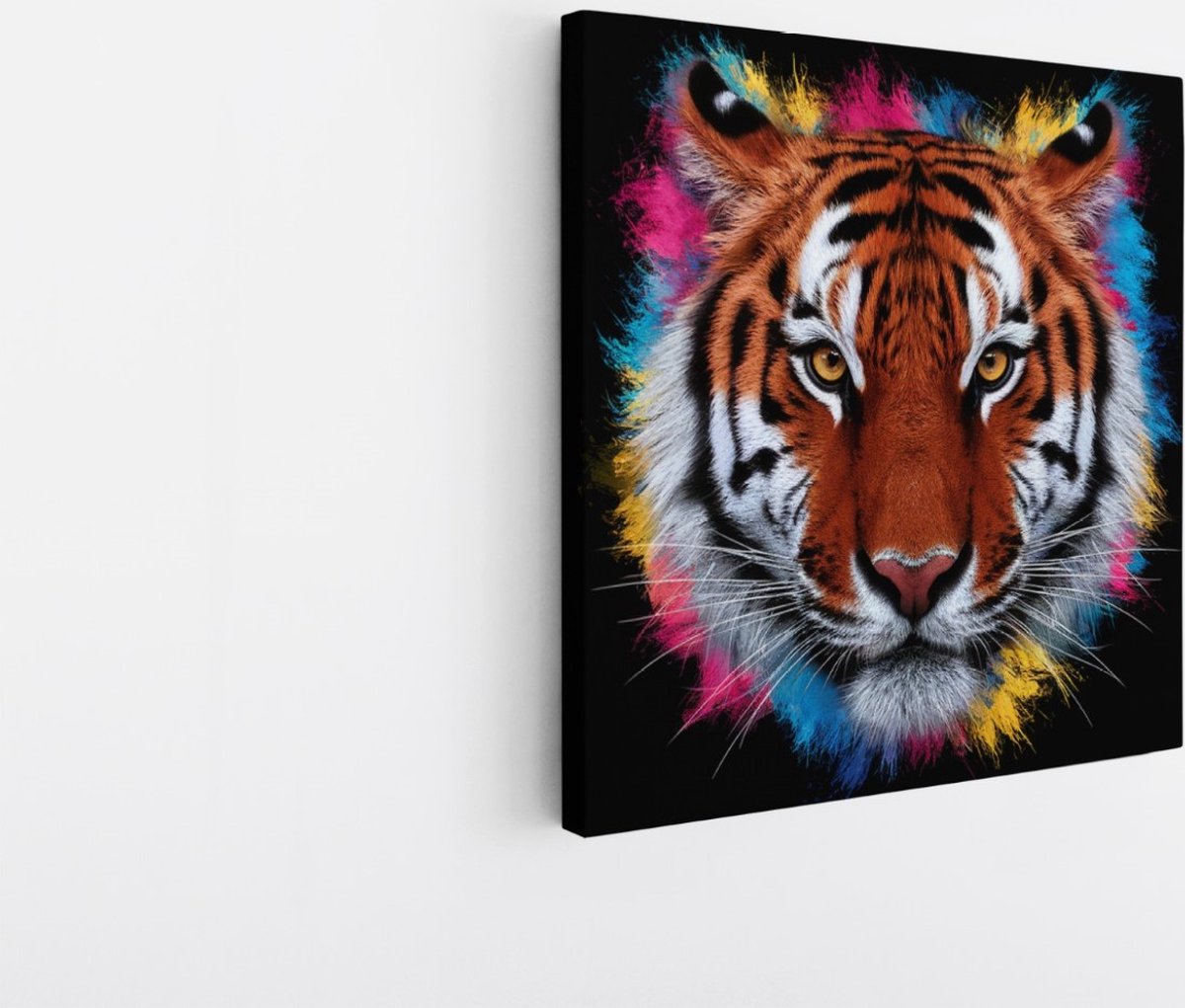 Saammp Canvas Schilderij - Kleurrijke Tijger - Portret - Dieren - Abstract - 30x30 - Foto op canvas - Wanddecoratie - muurdecoratie Woonkamer - Slaapkamer decoratie - Canvas Print Multicolor