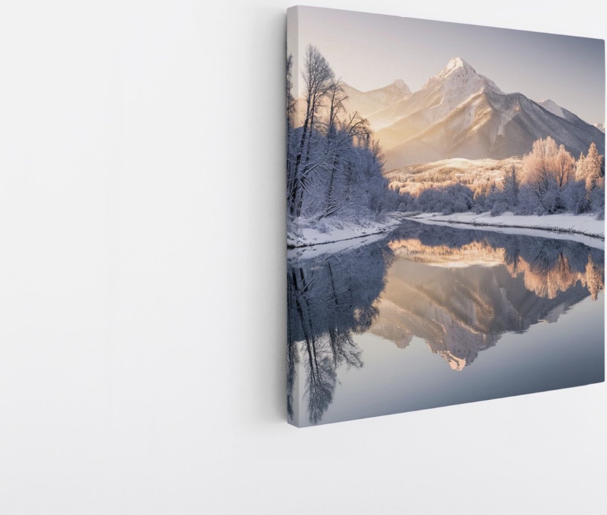 Saammp Canvas Schilderij - Winter Landschap met zonneschijn - Landschap - Natuur - 100x100 - Foto op canvas - Wanddecoratie - Muurdecoratie Woonkamer - Slaapkamer decoratie - Canvas Print Multicolor