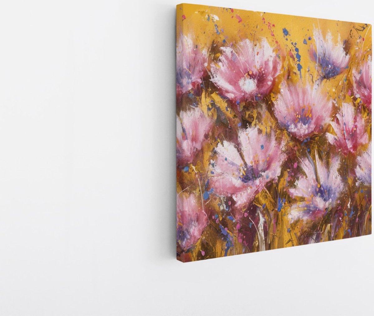 Saammp Canvas Schilderij - Kleurrijke Roze Bloemen - Natuur - Abstract - 100x100 - Foto op canvas - Wanddecoratie - Muurdecoratie Woonkamer - Kantoor Decoratie Multicolor