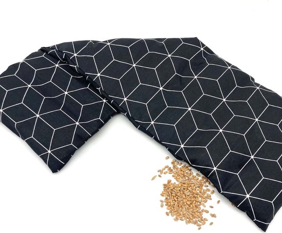 Met Pit XL - Wasbare hoes - Warmtekussen / magnetron en coolpack / vriezer - Lokaal gemaakt - 65 x 20 - Pittenzak voor Nek / schouders / lichaam - Zwart Grafisch