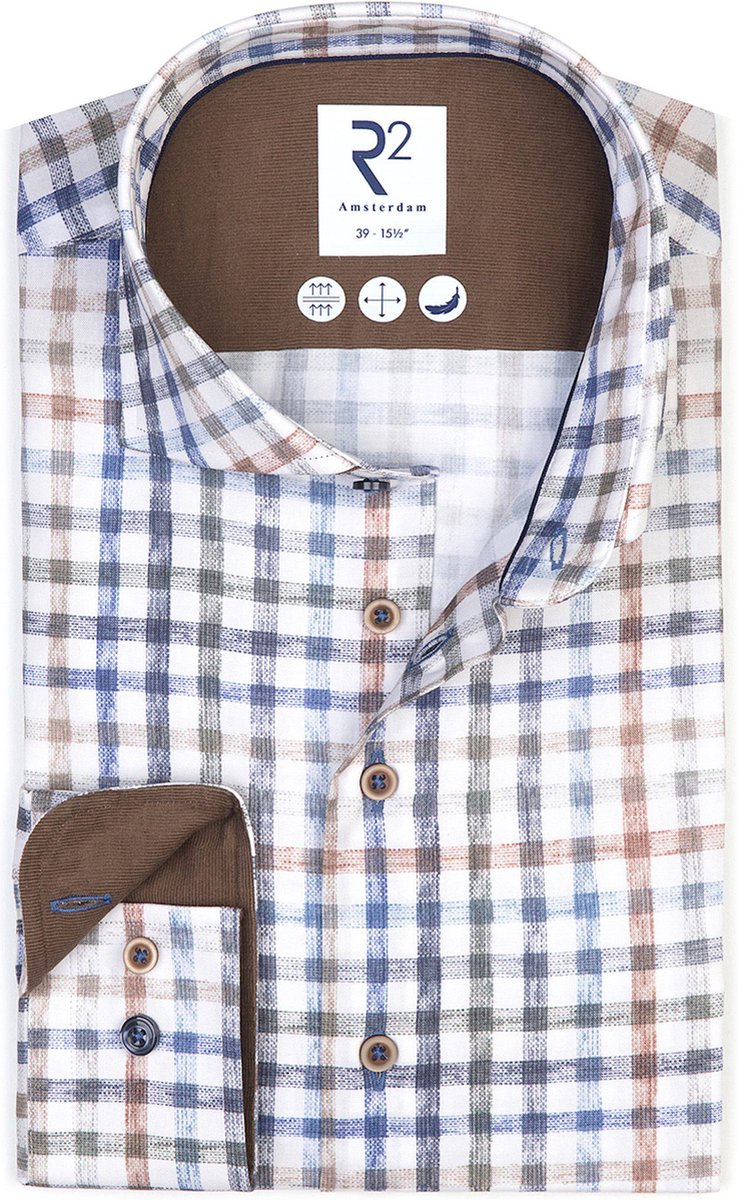 R2 Overhemd Ruiten Multicolour - Maat 45 - Heren - Overhemden Casual