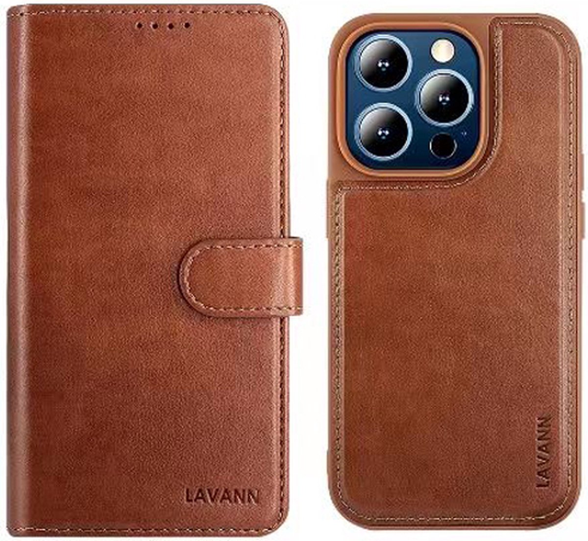 Telefoonhoesje Leer Book Case 2 in 1 - Geschikt voor iPhone 15 Pro - Bruin - Magnetic Case