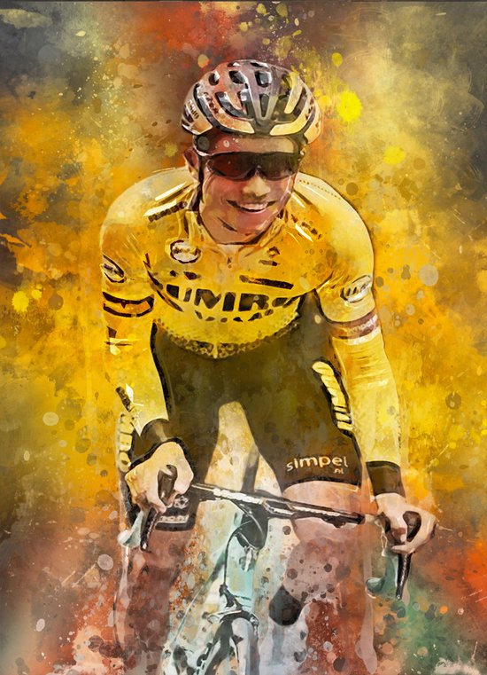 Wallofprints - Poster de football encadré Amsterdam au format A4 - papier semi/brillant - 21x29,7 cm - Poster de Voetbal - Poster coloré style aquarelle aux couleurs du club Amsterdam et un peu de fantaisie - Couleur de fond gris foncé