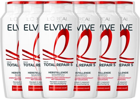L'Oréal Paris Elvive Total Repair 5 Shampoo - Voor beschadigd haar - Herstellend concentraat met ceramiden - 6x 250ML